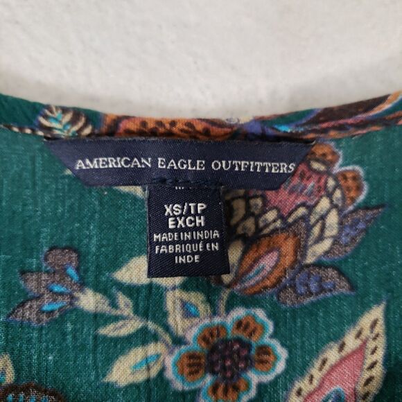 American Eagle Midi Dress Women XS Green Floral  Smocked Sleeveless Summer Flare - Picture 6 of 12